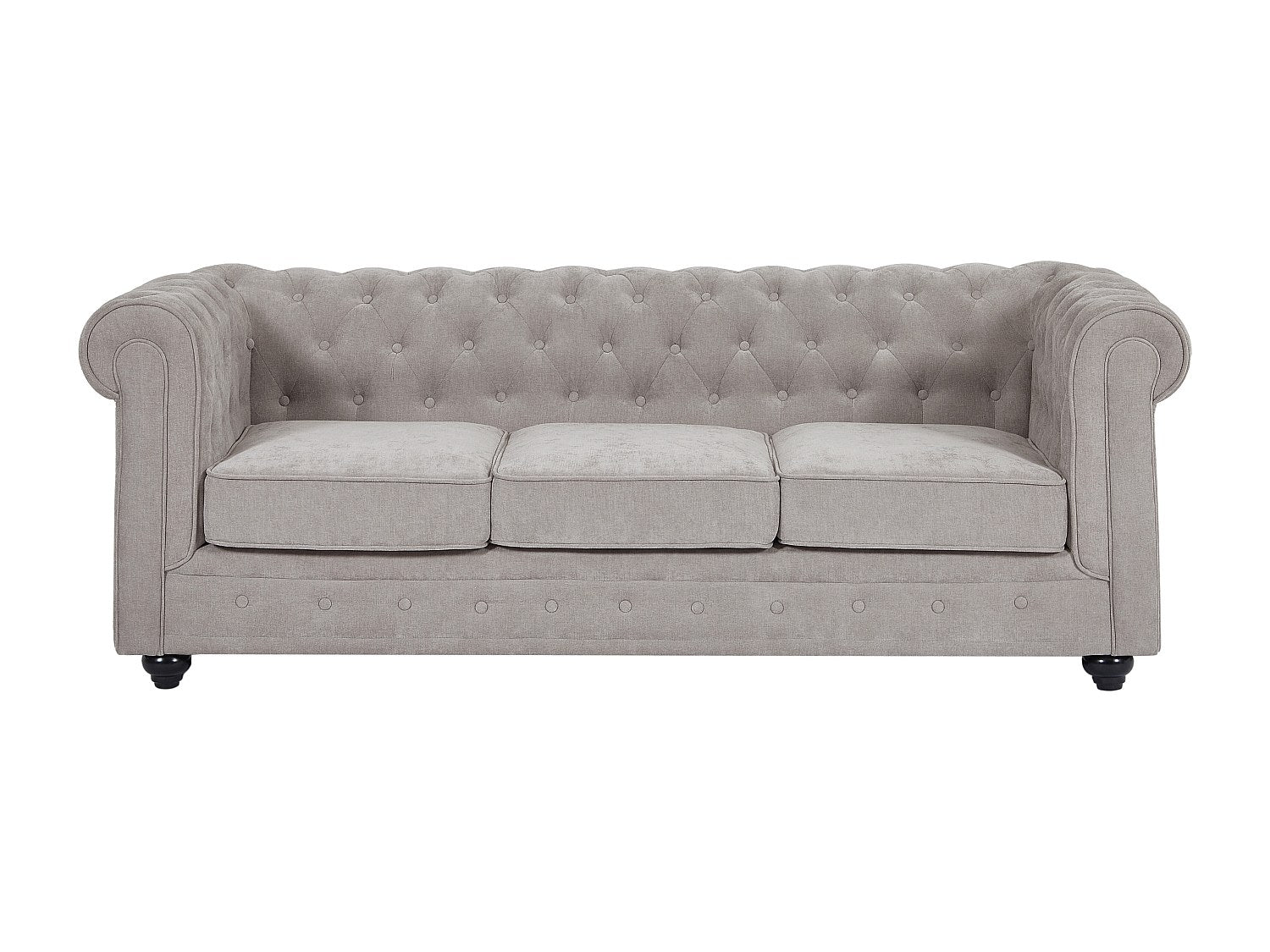 Canapé Chesterfield droit 3 places gris tissu