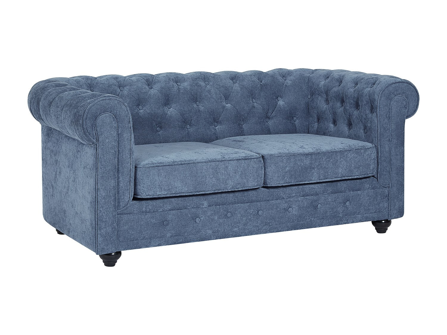 Canapé Chesterfield droit 2 places bleu tissu