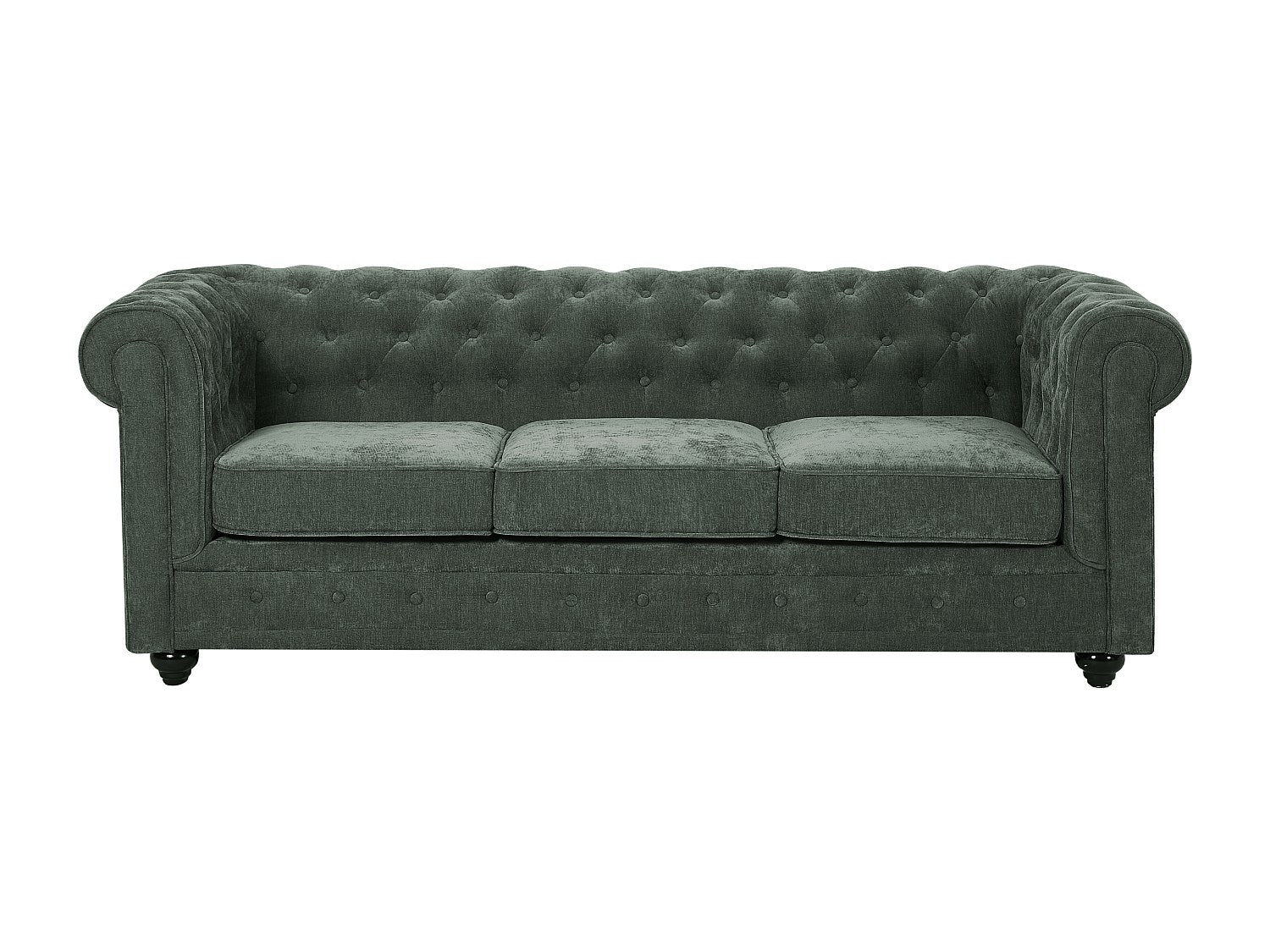 Canapé Chesterfield droit 3 places vert tissu