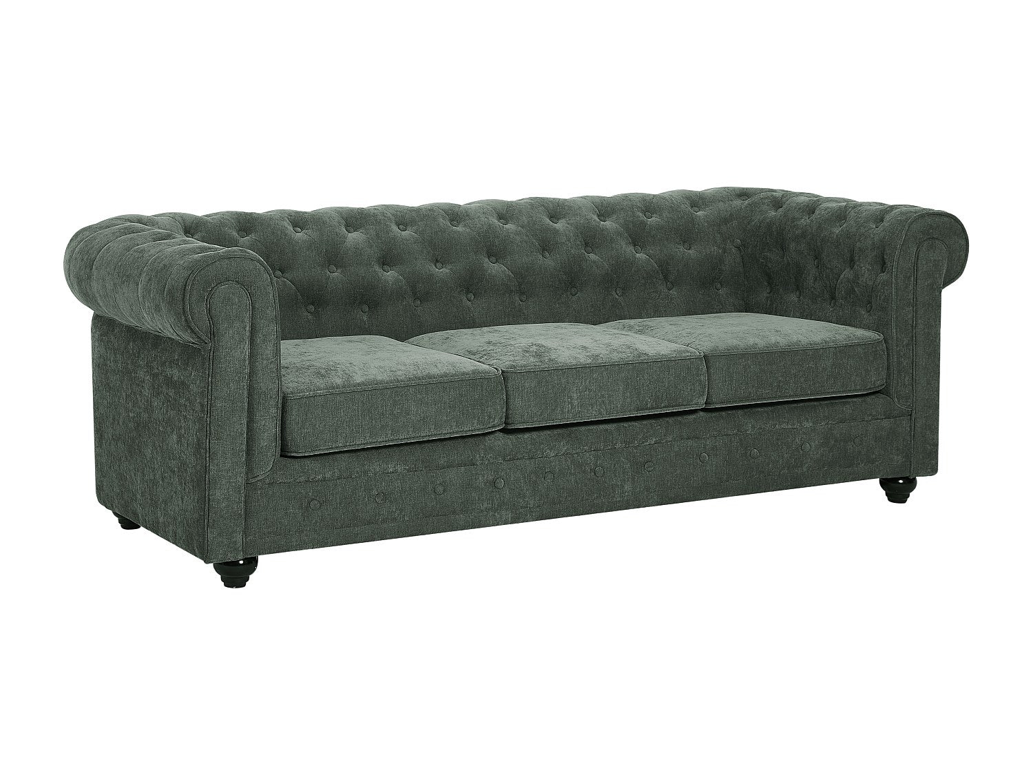 Canapé Chesterfield droit 3 places vert tissu