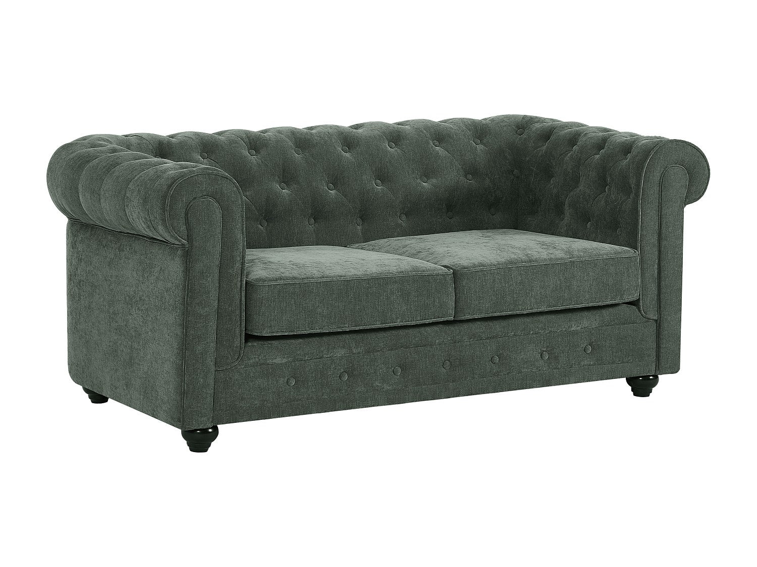 Canapé Chesterfield droit 2 places vert tissu