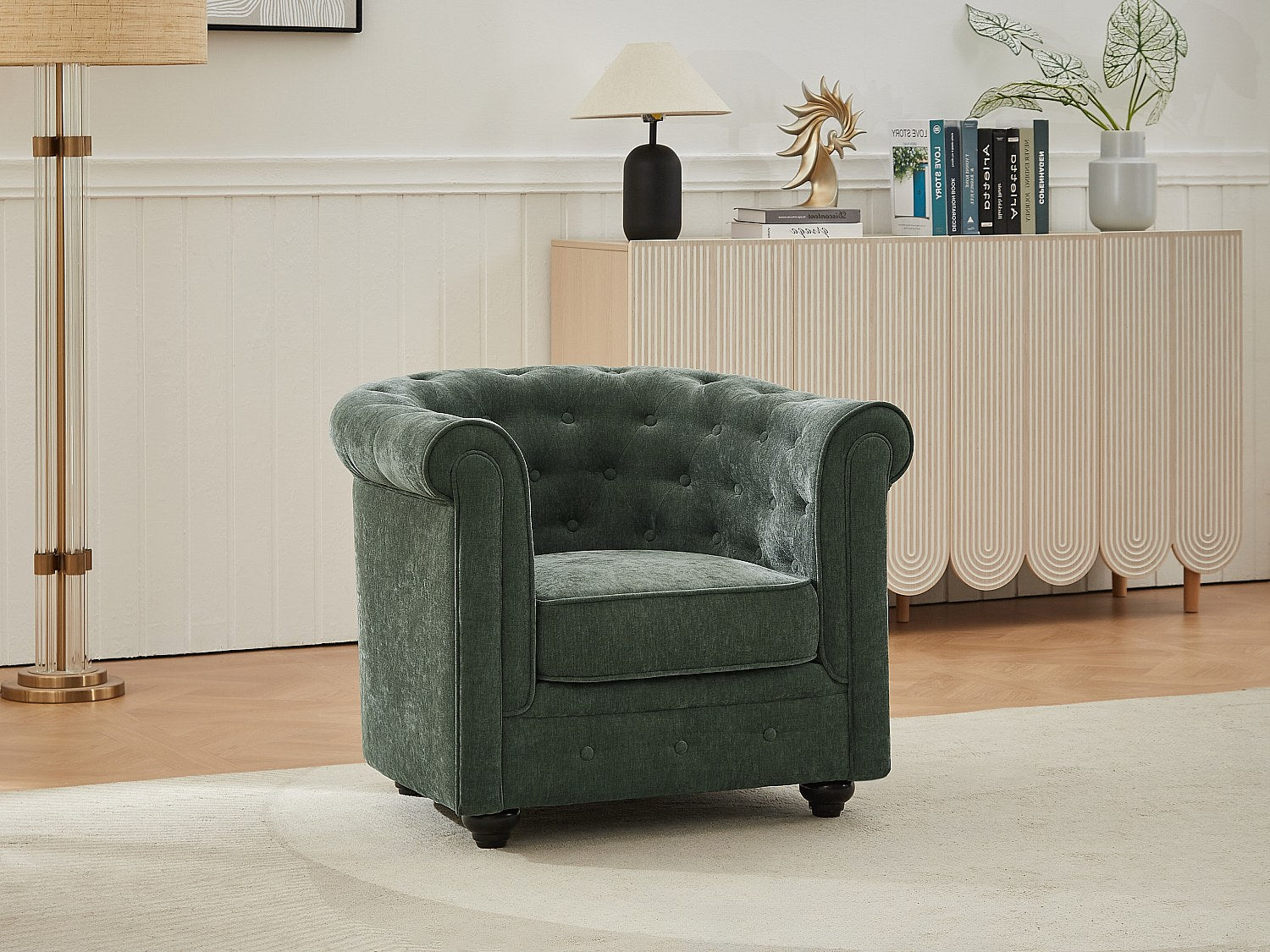 Fauteuil Chesterfield vert tissu