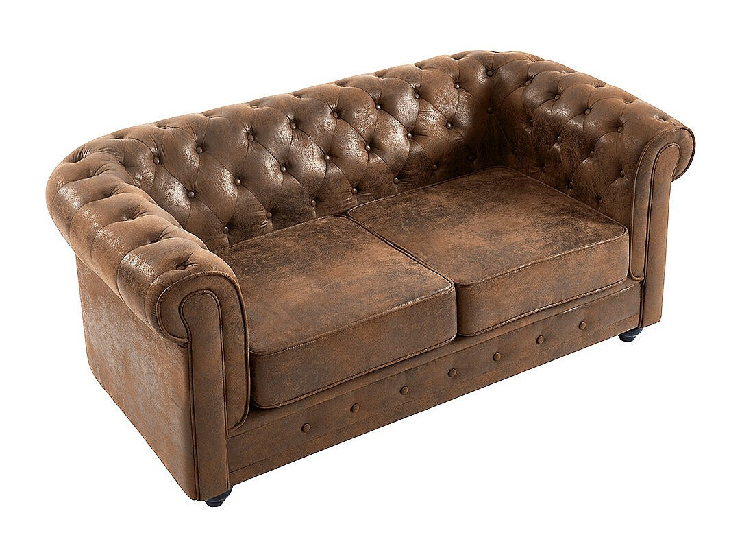 Canapé Chesterfield droit 2 places marron tissu