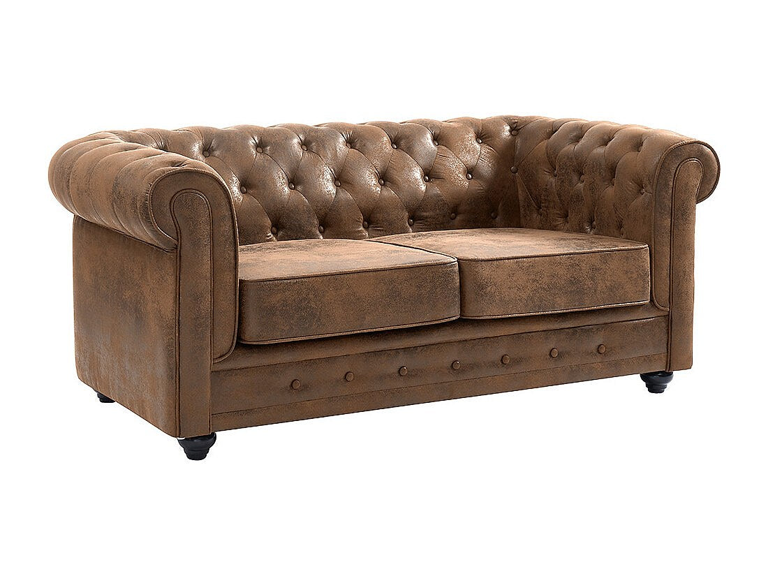 Canapé Chesterfield droit 2 places marron tissu