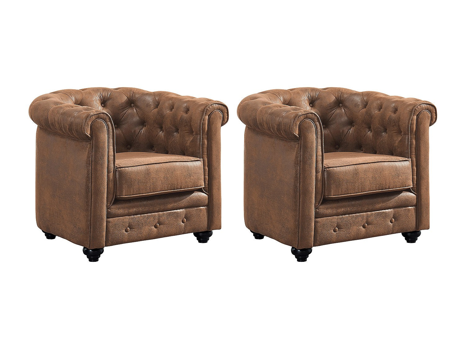 Lot de 2 fauteuils Chesterfield marron tissu