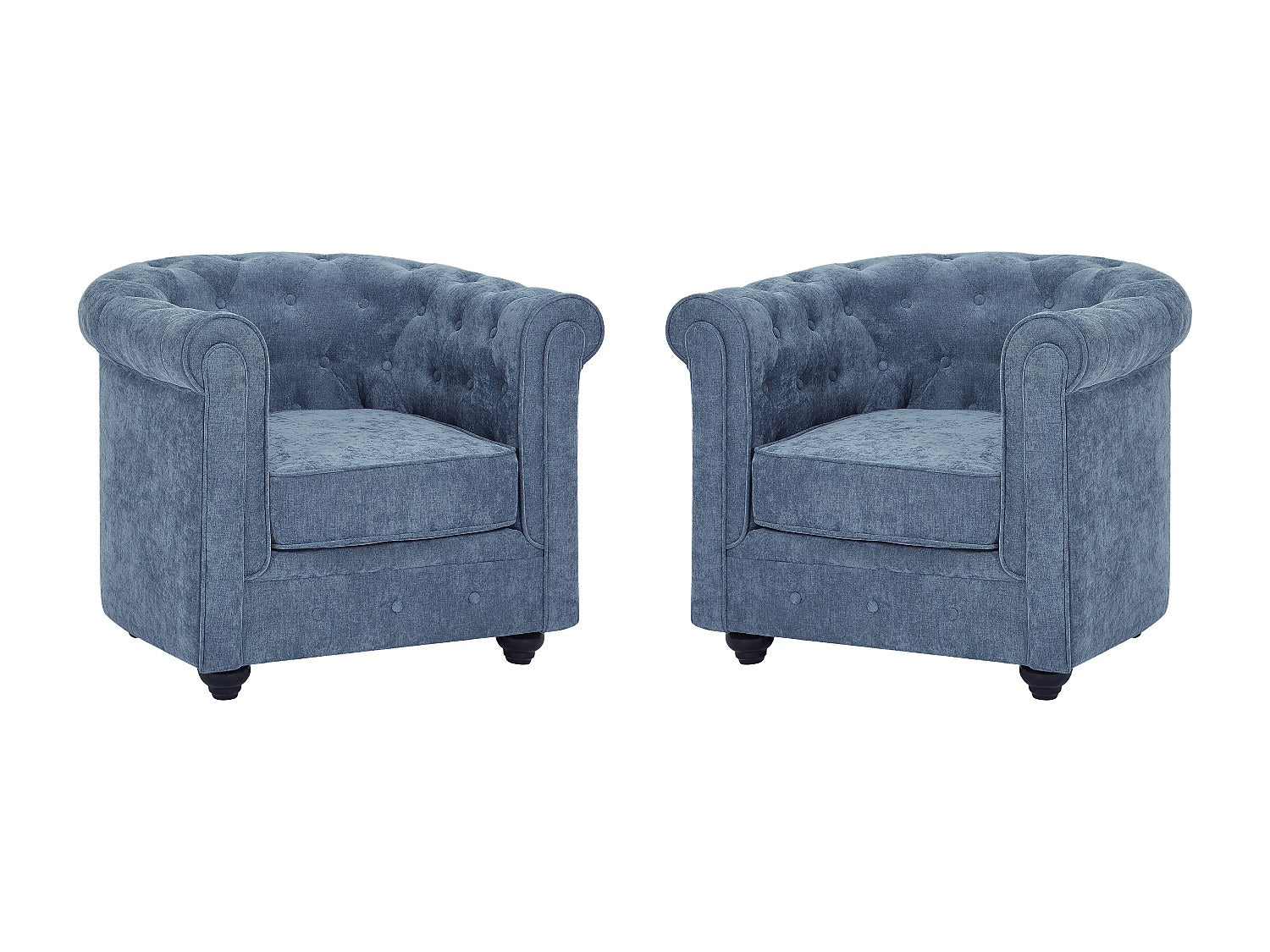 Lot de 2 fauteuils Chesterfield bleu tissu