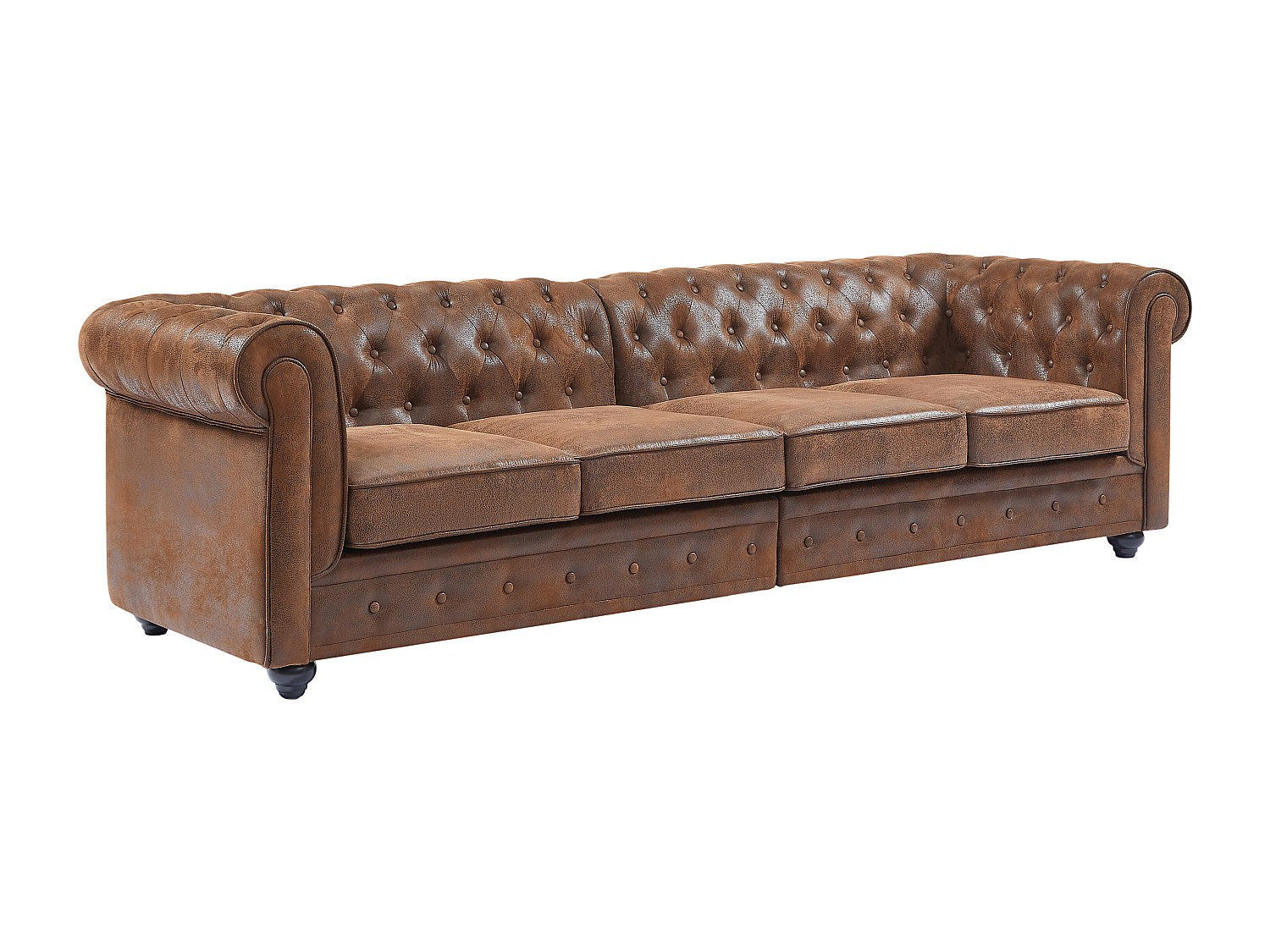 Canapé Chesterfield droit 4 places marron tissu