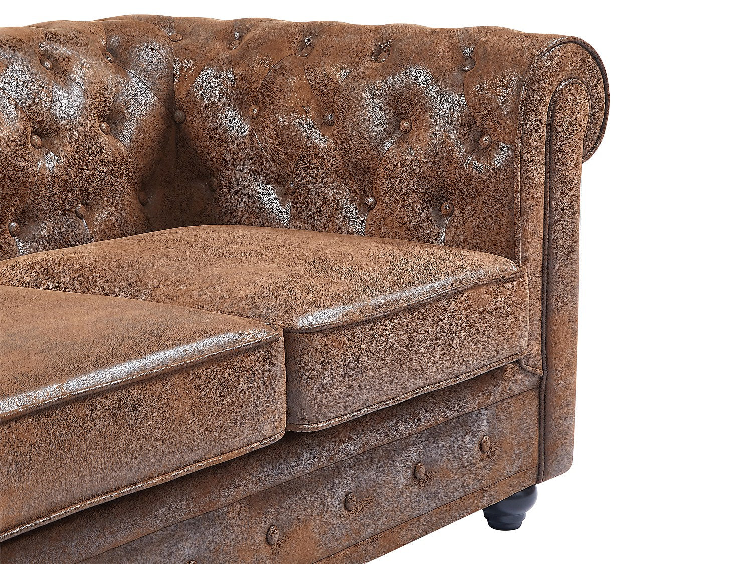 Canapé Chesterfield droit 4 places marron tissu