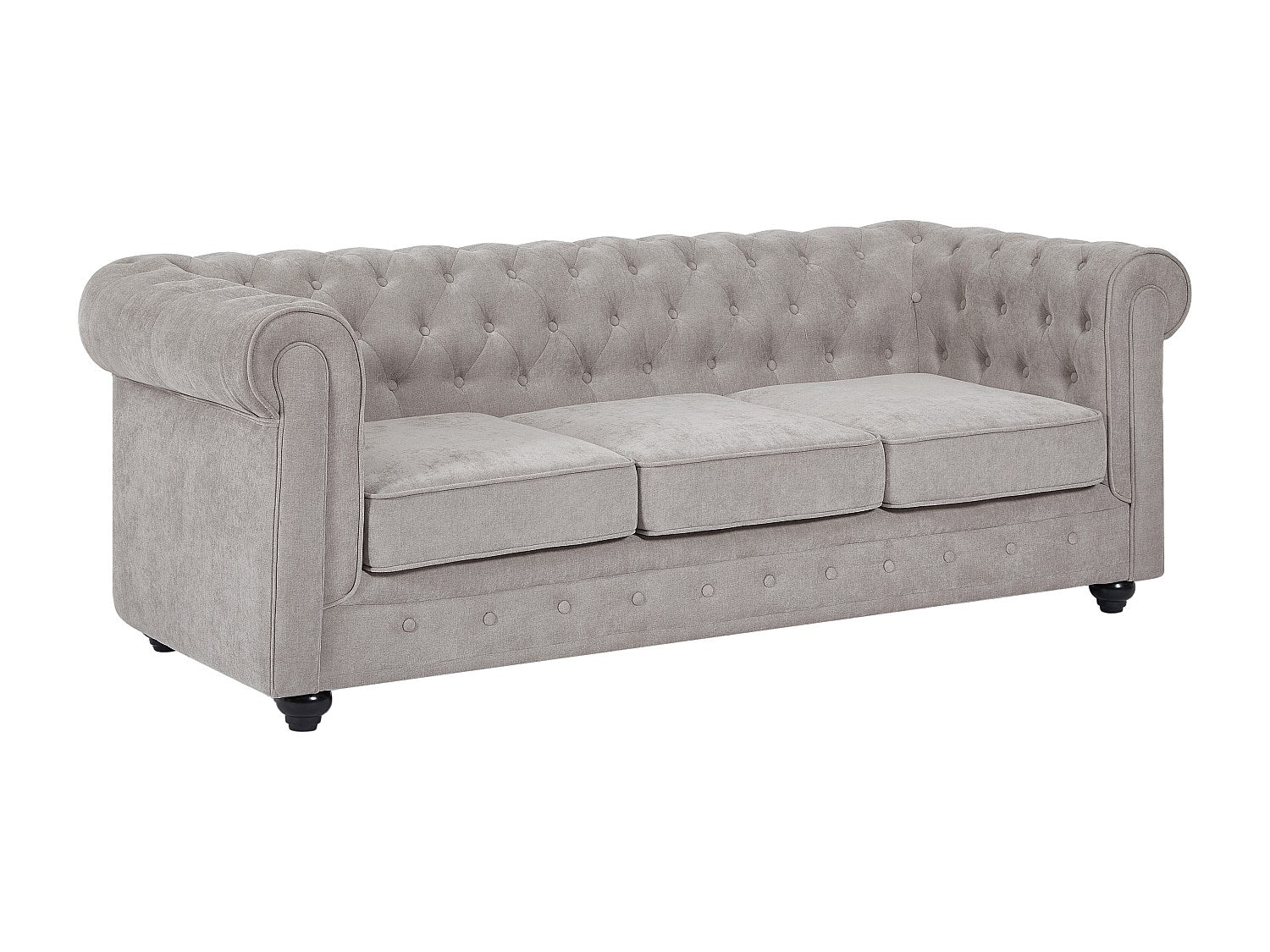 Canapé Chesterfield droit 3 places gris tissu