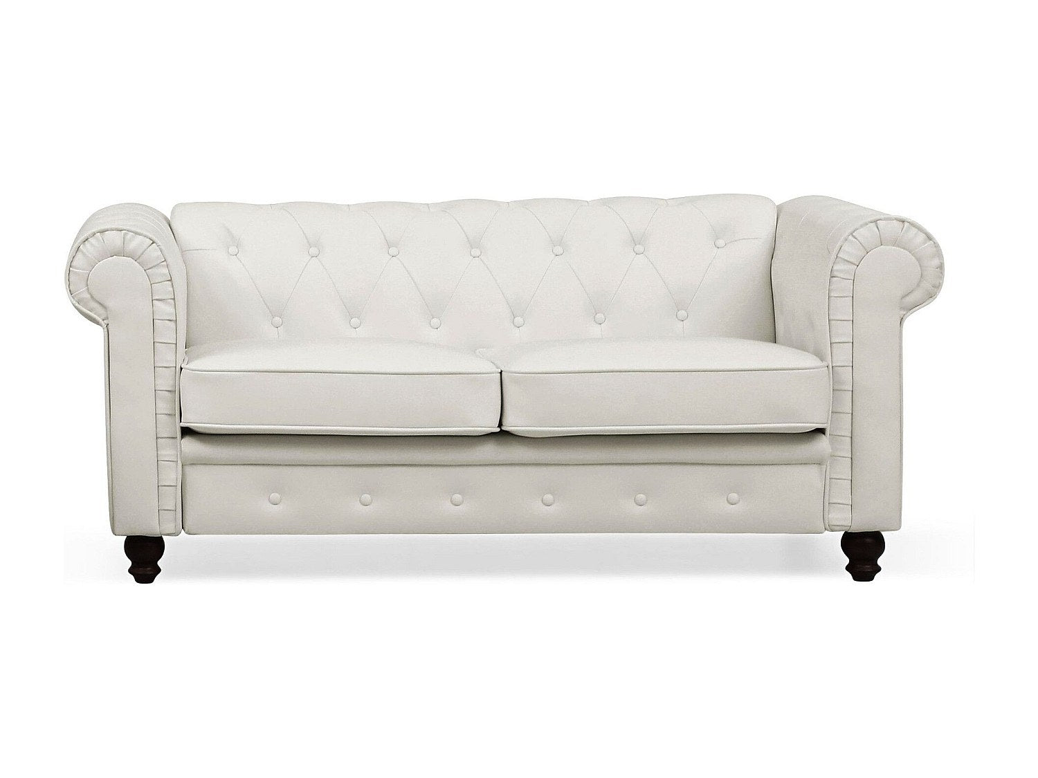 Canapé Chesterfield droit 2 places blanc simili cuir