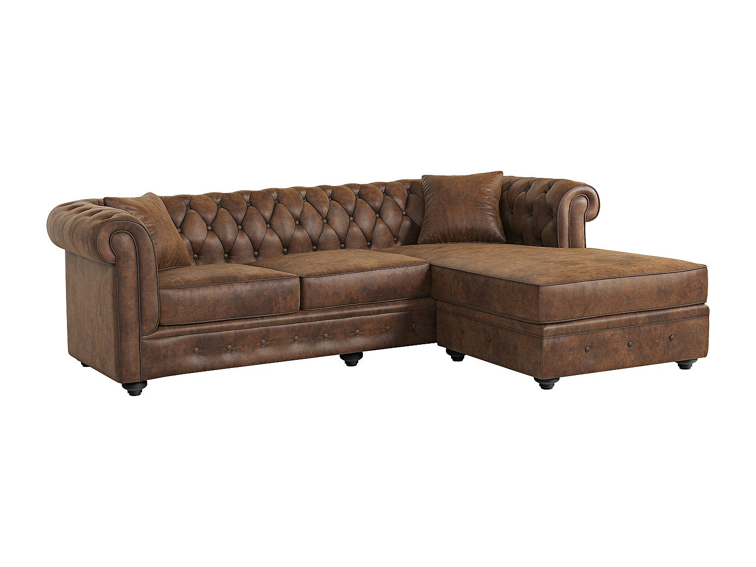 Canapé Chesterfield angle marron tissu - Toledo
