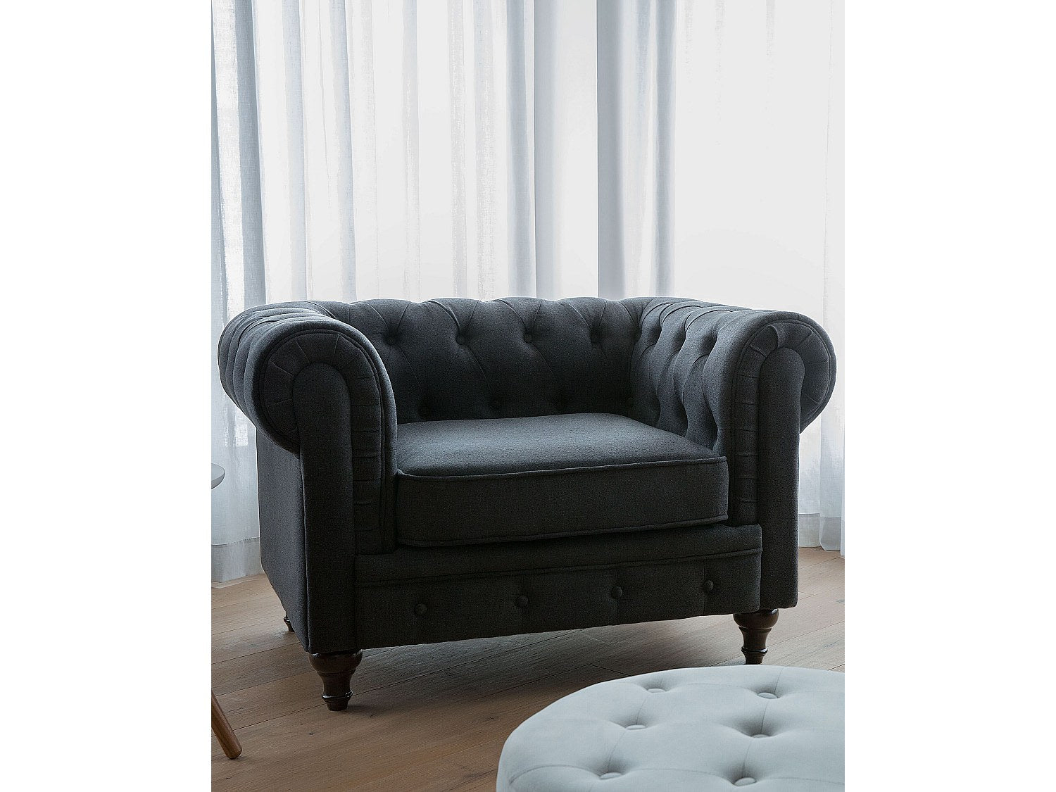 Fauteuil Chesterfield gris tissu