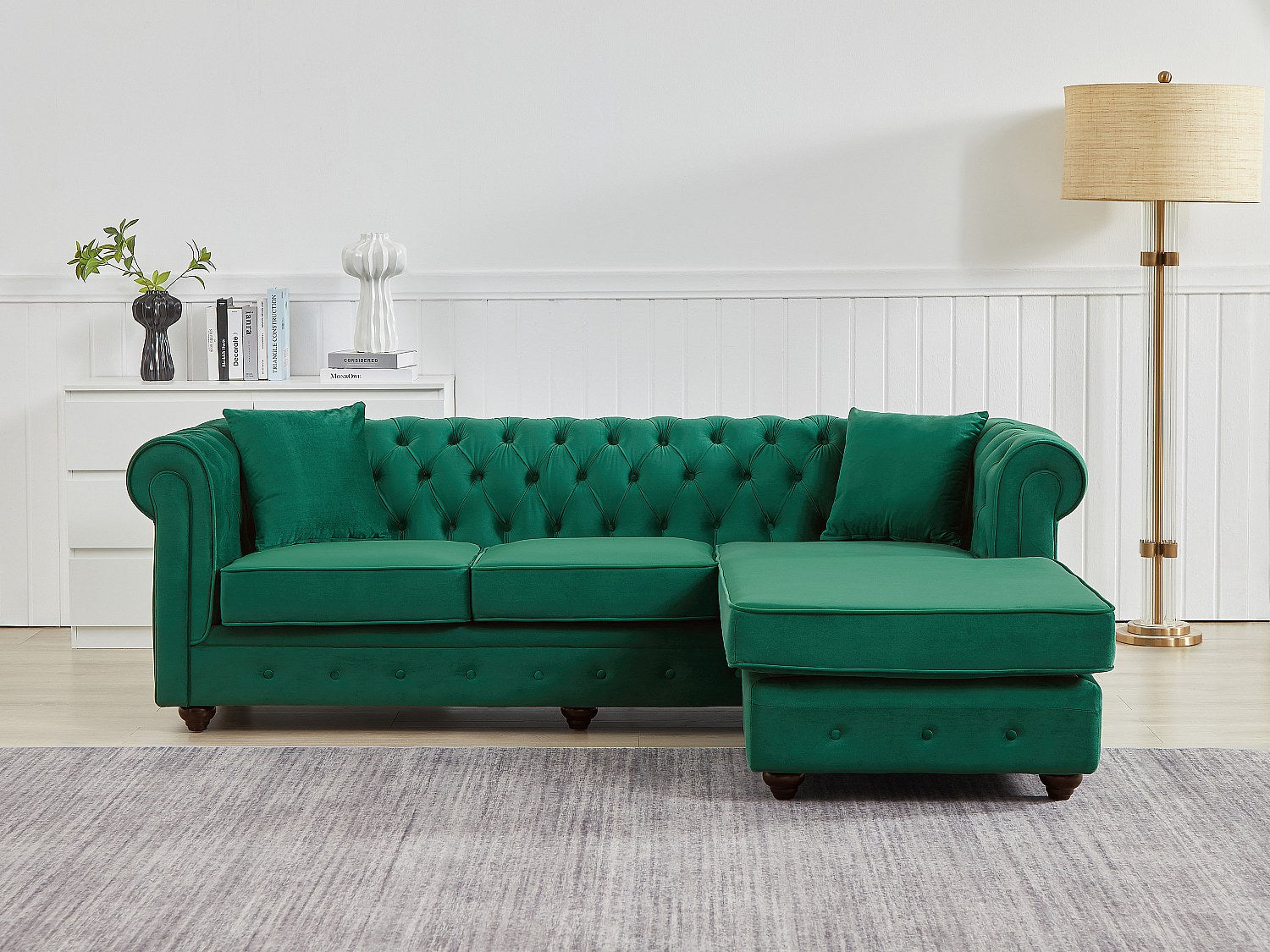 Canapé Chesterfield angle vert velours - Toledo