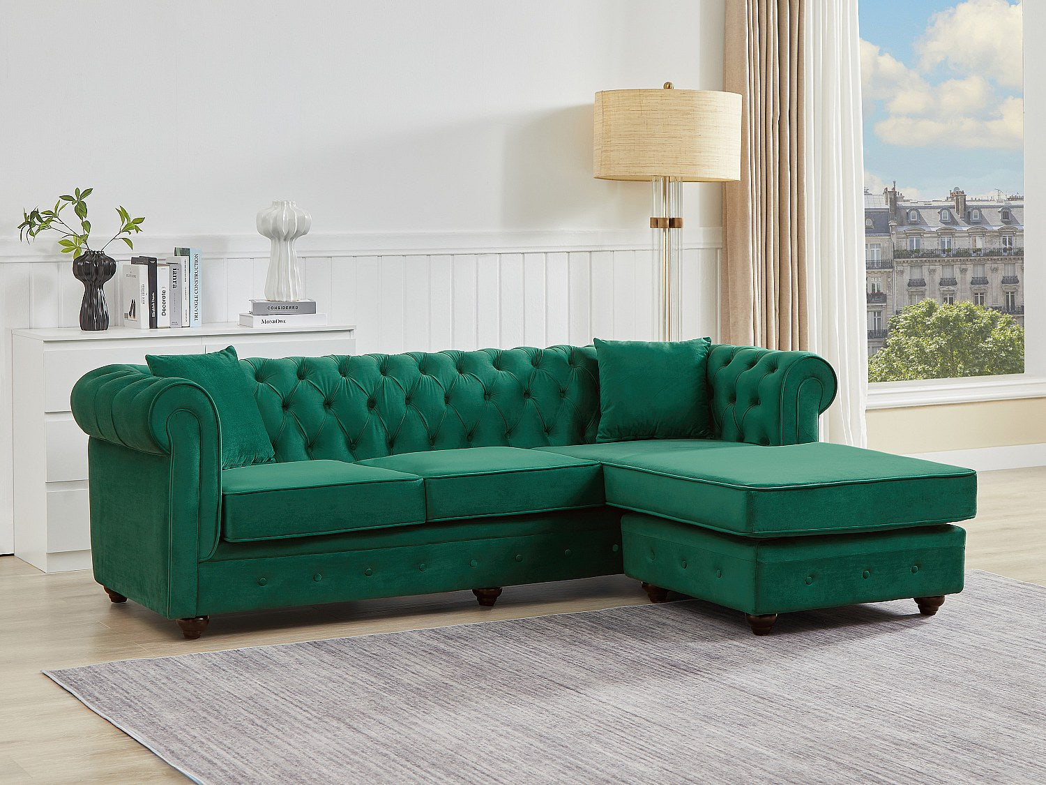 Canapé Chesterfield angle vert velours - Toledo