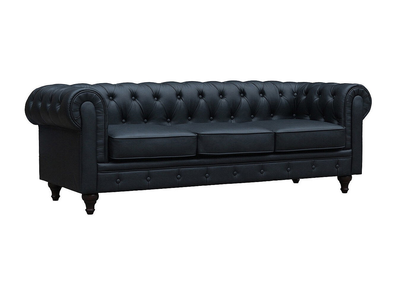 Canapé Chesterfield droit 3 places noir tissu - Aliza