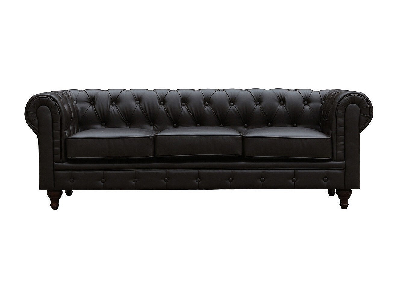 Canapé Chesterfield droit 3 places marron tissu - Aliza