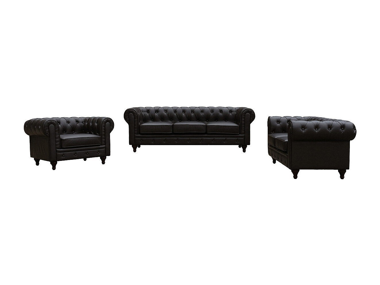 Canapé Chesterfield droit 3 places marron tissu - Aliza