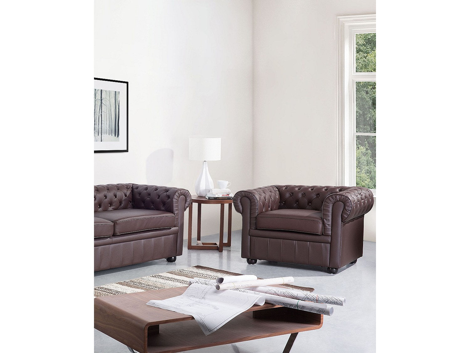 Fauteuil Chesterfield marron cuir