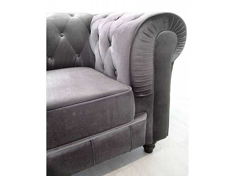 Fauteuil Chesterfield gris velours