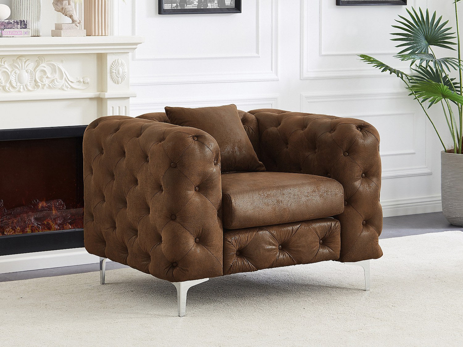 Fauteuil Chesterfield marron tissu - Edwina