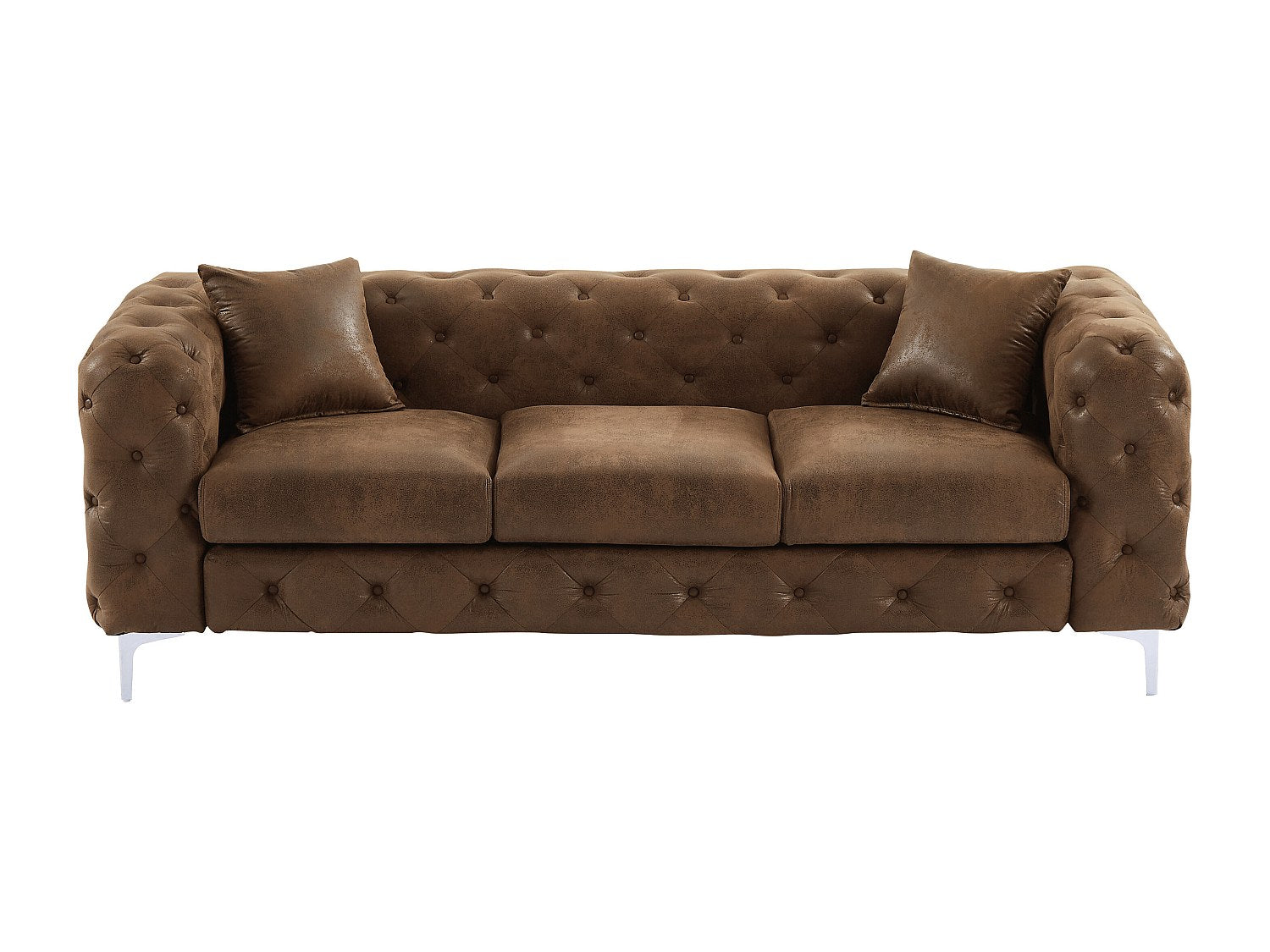 Canapé Chesterfield droit 3 places marron tissu - Edwina