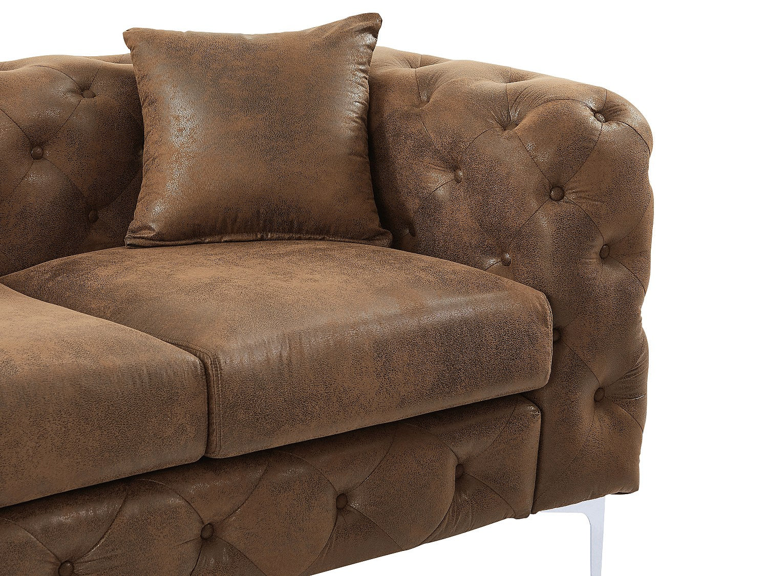 Canapé Chesterfield droit 3 places marron tissu - Edwina