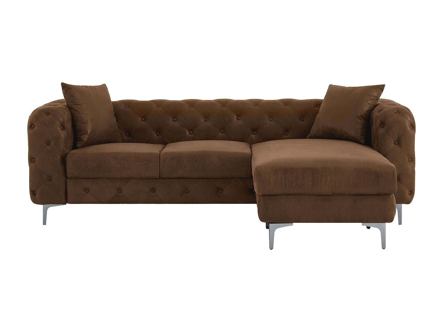 Canapé Chesterfield angle marron tissu - Edwina