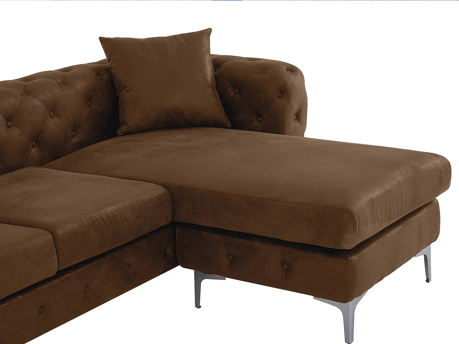 Canapé Chesterfield angle marron tissu - Edwina