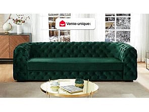 Canapé Chesterfield droit 3 places vert velours - Stanley