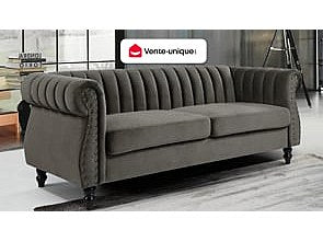 Canapé Chesterfield droit 3 places gris velours - Trumbo