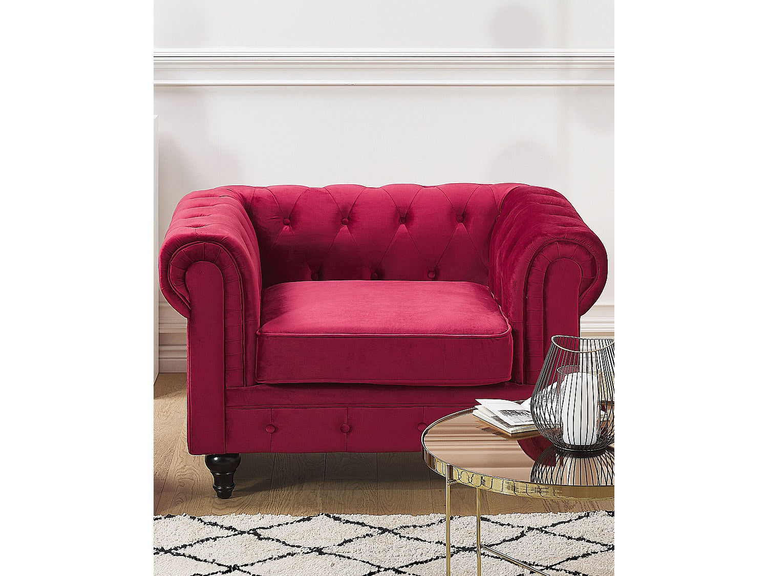 Fauteuil Chesterfield rouge velours