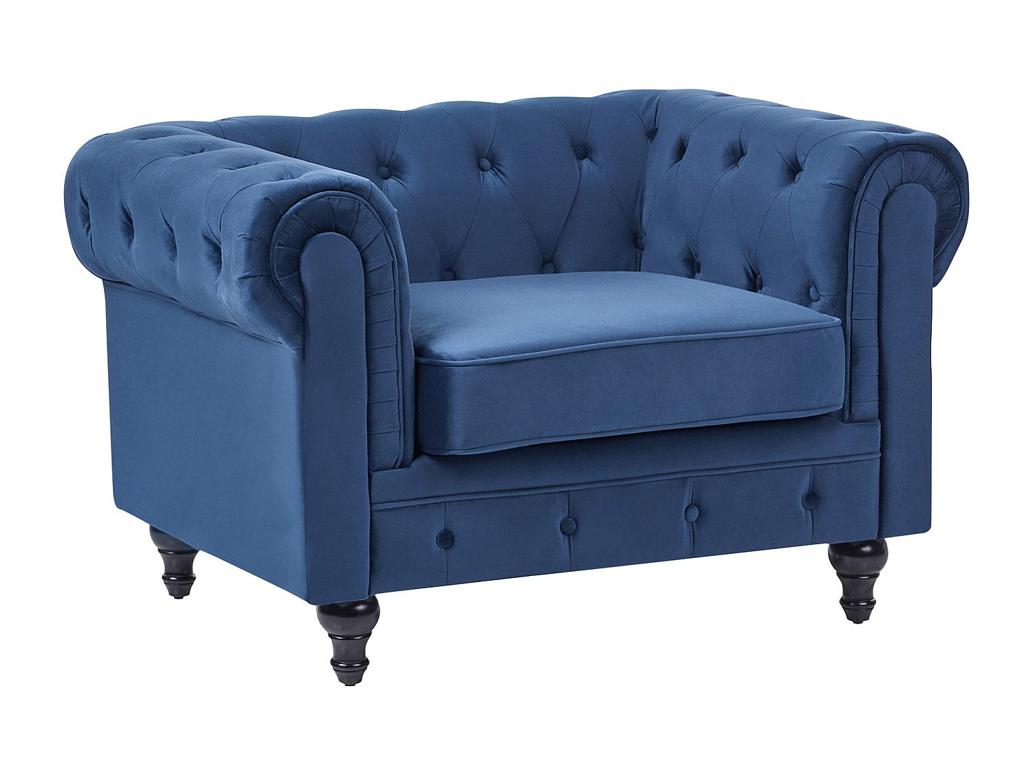 Fauteuil Chesterfield bleu velours
