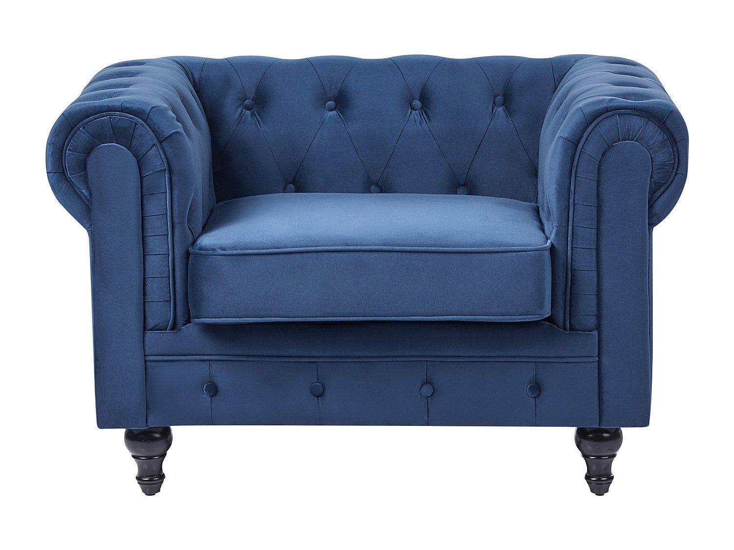 Fauteuil Chesterfield bleu velours