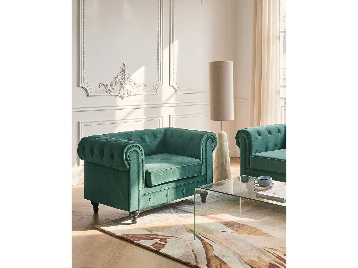 Fauteuil Chesterfield vert velours