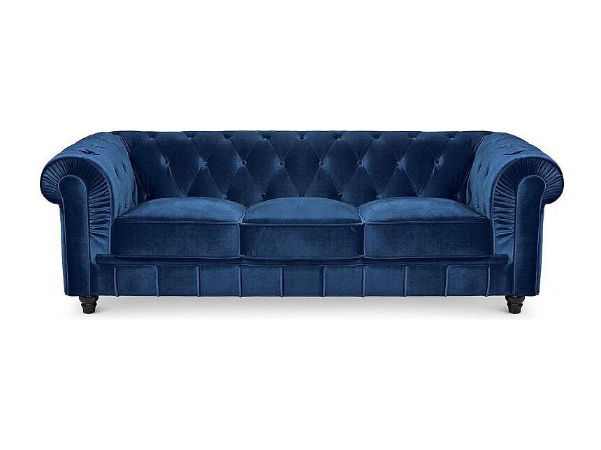 Canapé Chesterfield droit 3 places bleu velours
