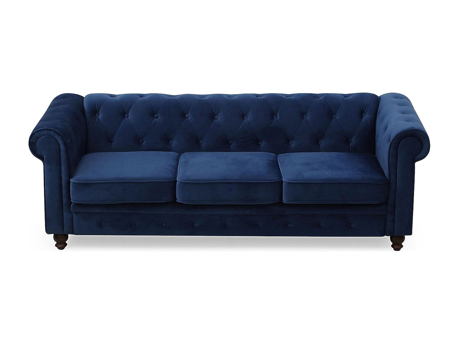 Canapé Chesterfield droit 3 places bleu velours