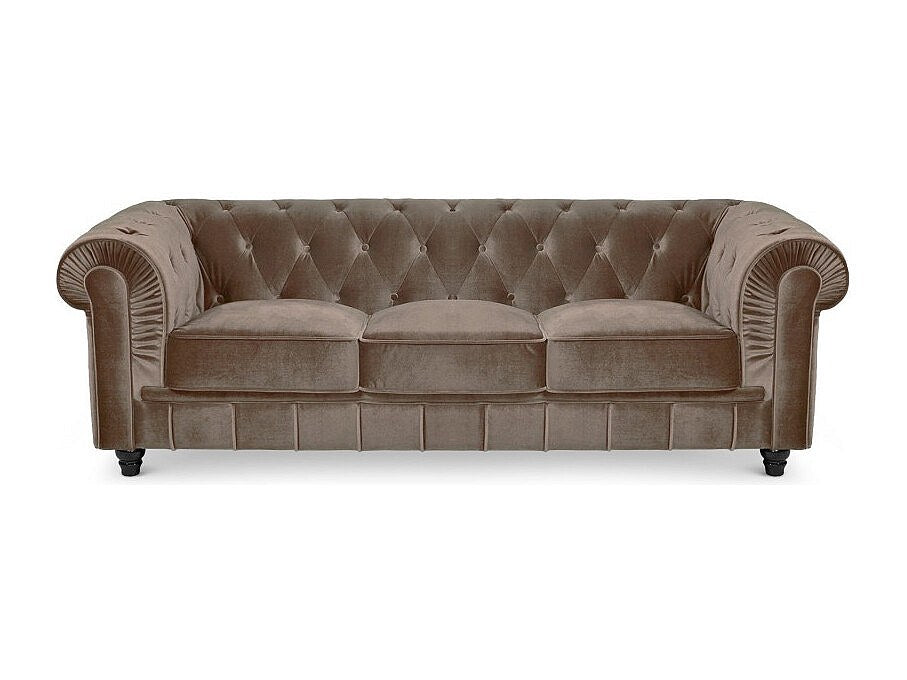 Canapé Chesterfield droit 3 places taupe velours