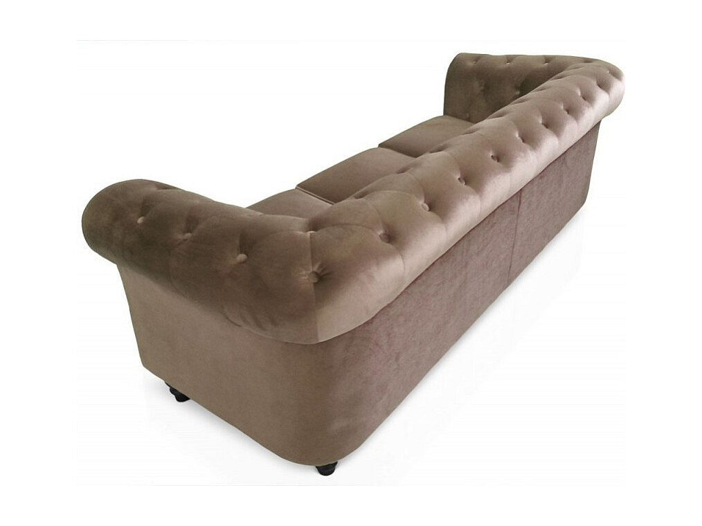 Canapé Chesterfield droit 3 places taupe velours