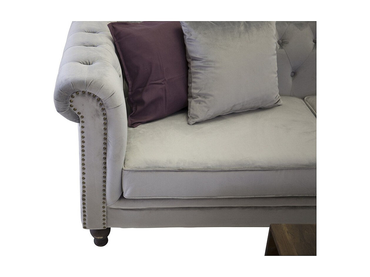 Canapé Chesterfield droit 3 places gris velours