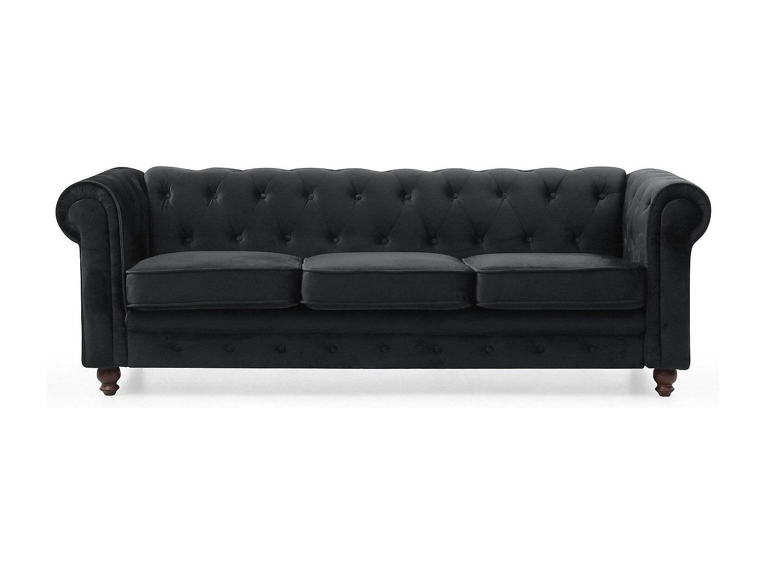 Canapé Chesterfield droit 3 places noir velours