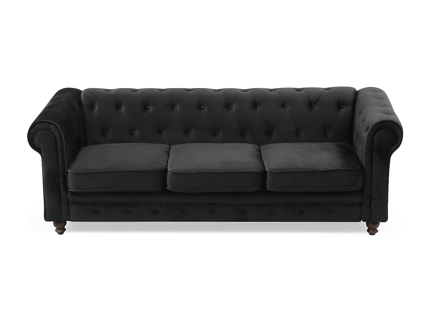Canapé Chesterfield droit 3 places noir velours
