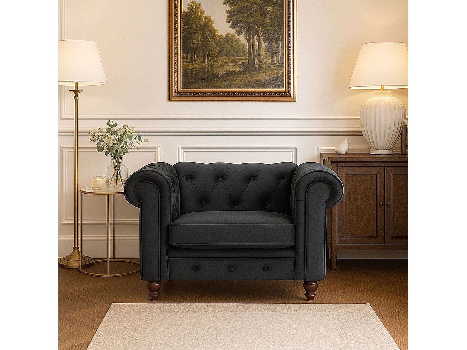 Fauteuil Chesterfield noir velours
