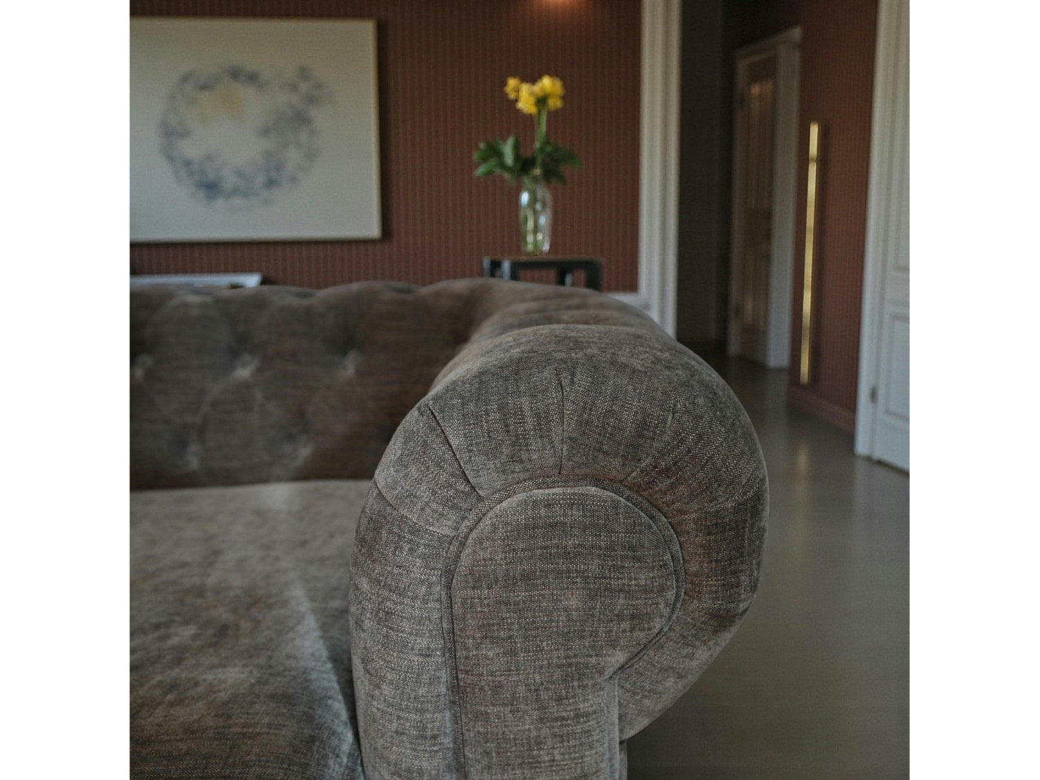 Fauteuil Chesterfield gris tissu