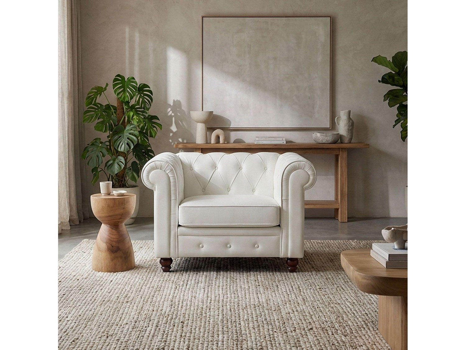 Fauteuil Chesterfield blanc simili cuir