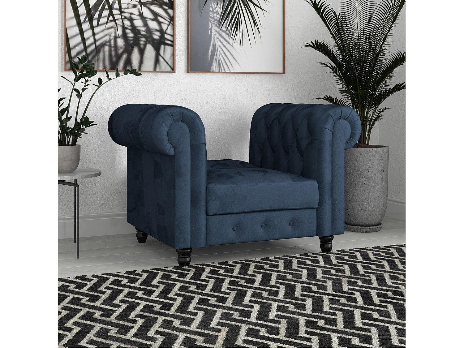 Fauteuil Chesterfield bleu velours