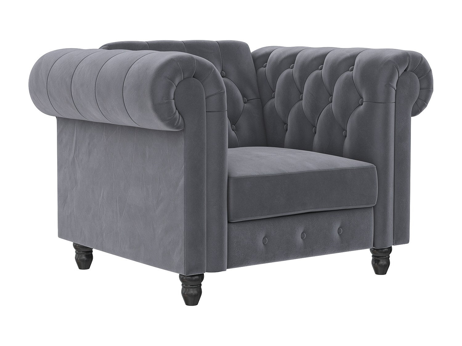 Fauteuil Chesterfield gris velours