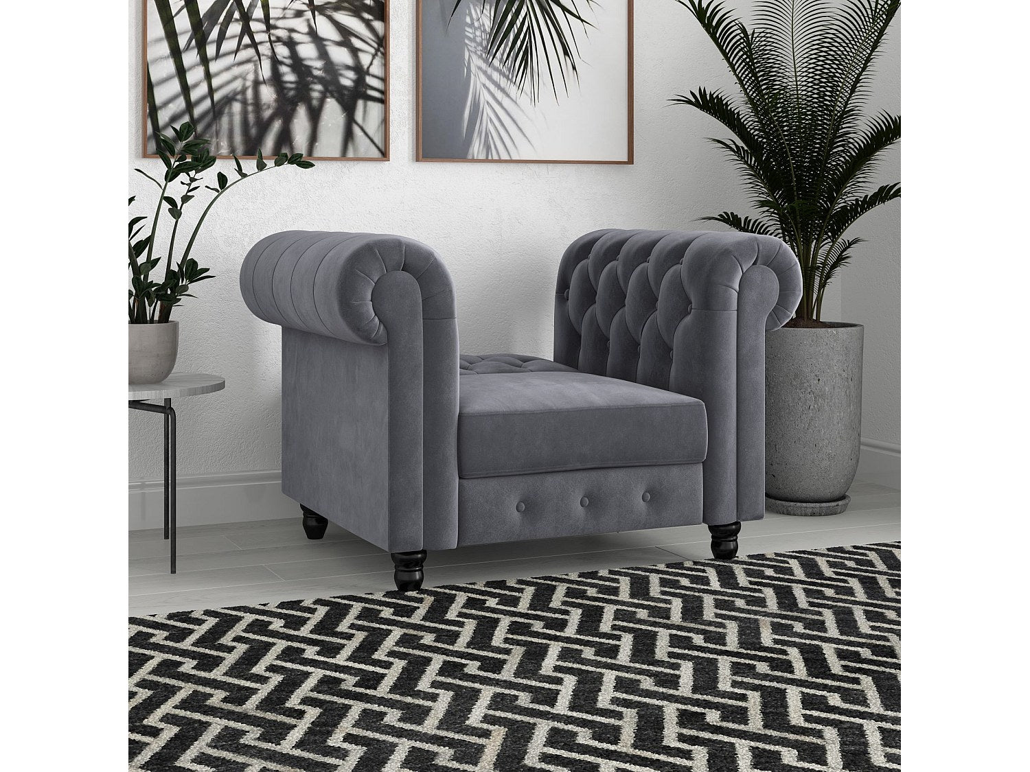 Fauteuil Chesterfield gris velours