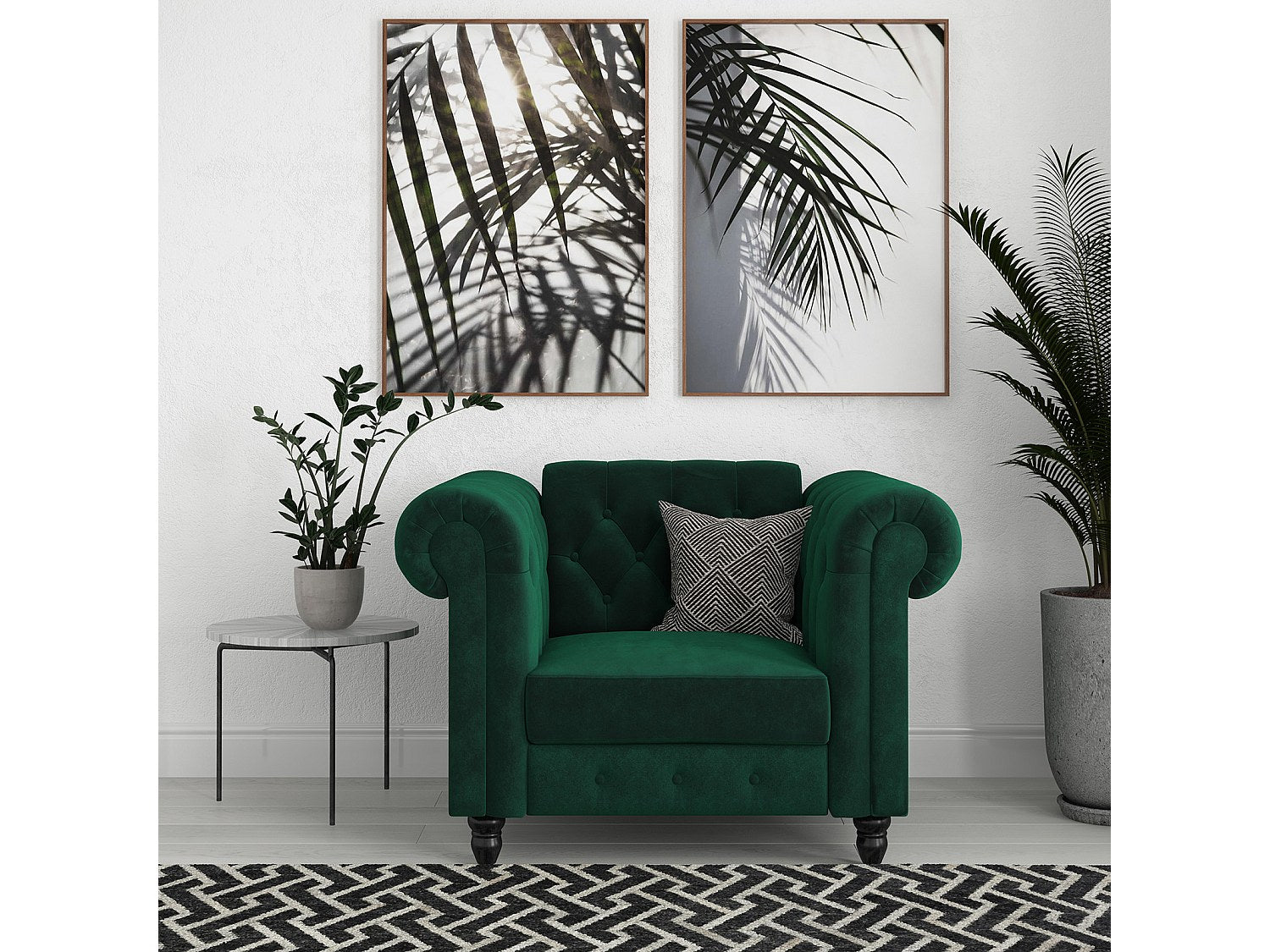 Fauteuil Chesterfield vert velours