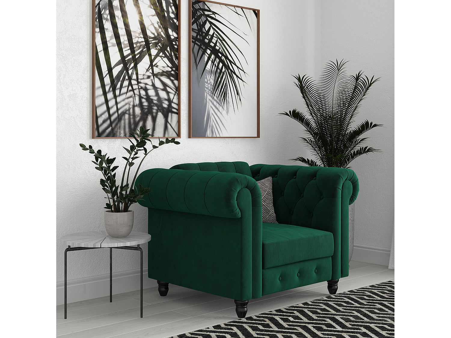 Fauteuil Chesterfield vert velours