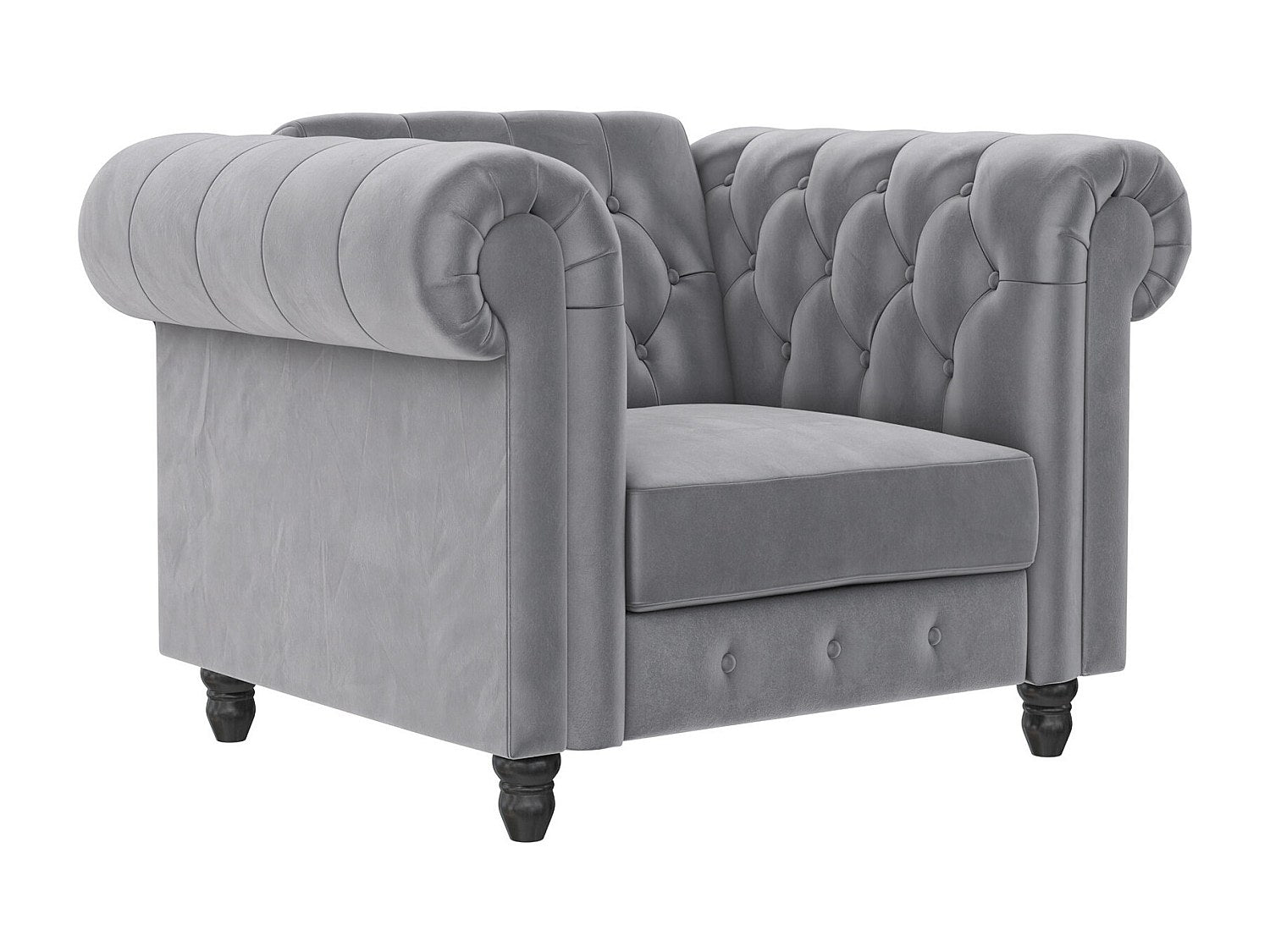 Fauteuil Chesterfield gris velours
